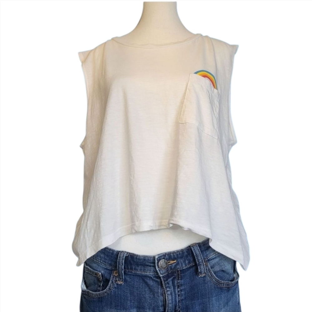LNA Rainbow Pocket White Tank Women's Size Large